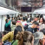 BARCELONA SPAIN – APRIL 19: Crowded subway on April 19 2017 in Barcelona