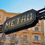 Metro sign in Barcelona city centre, Spain