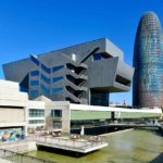 BARCELONA, SPAIN – MARCH 8, 2018: The Disseny Hub Barcelona museum and the Torre Glories, formerly k