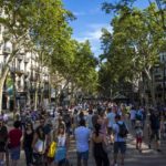 Barcelona, Spain- July 25: Famous Street La Rambla In Barcelona, Spain. Thousands Of People Walk Dai