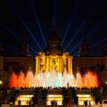 Night view of Magic Fountain light show in Barcelona Spain