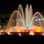 Magic fountain of Montjuic light show at Plaza Espanya in Barcelona.