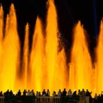 Barcelona, Spain – October 5, 2018: Night Show Of Colorful Magic Fountain In Front Of National Museu