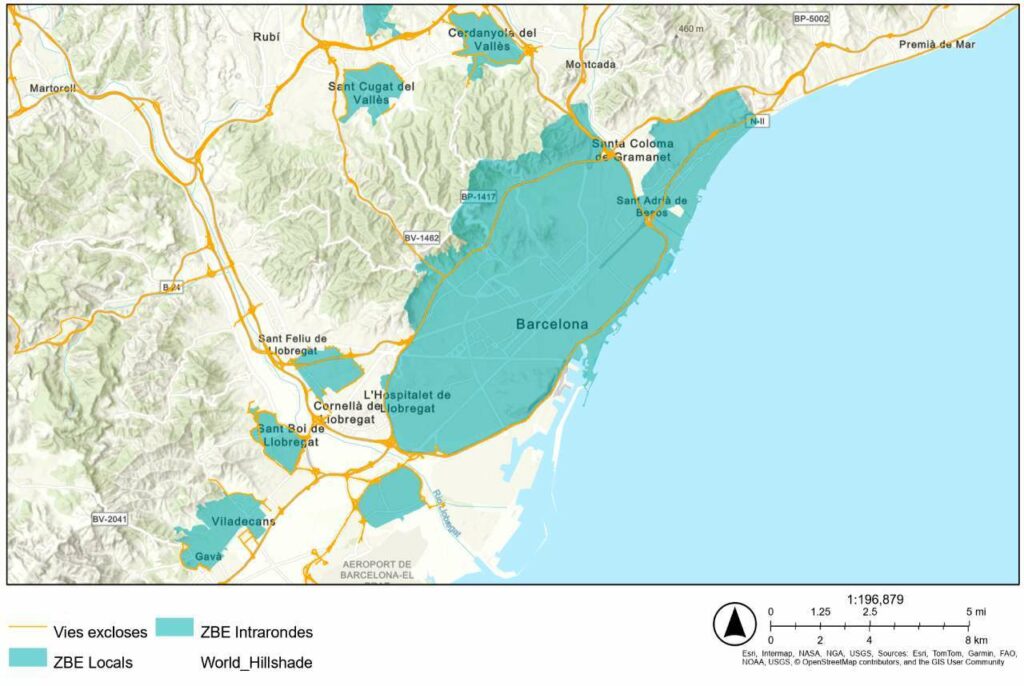 Welche Gebiete genau umfasst die “ZBE” Zone in Barcelona?